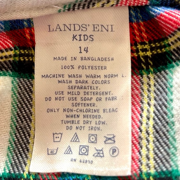 Lands' End Girls Blue Red Yellow Black Tartan Plaid Nightgown, size 14 - Picture 6 of 8